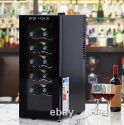 12 Bottle Wine Cooler Glass Door LED Drinks Fridge Tabletop Compact Refrigerator