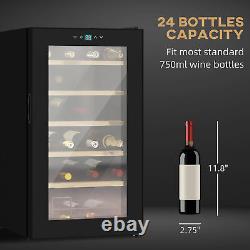 24 Bottles Wine Fridge with Glass Door Digital Touch Screen Control LED Light