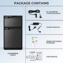 80L Compressor Fridge Freezer Low Power Black Dual Door Motorhome -20°C UK BT