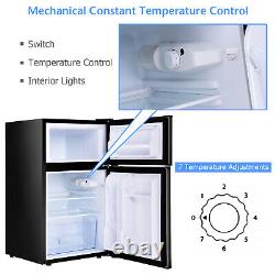 90L Compact Refrigerator Double Door Cooler Fridge Freestanding Freezer Home