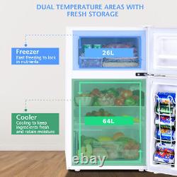 90L Compact Refrigerator Double Door Cooler Fridge Freestanding Freezer Home