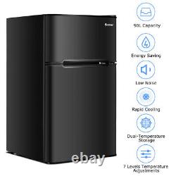 90L Compact Refrigerator Double Door Cooler Fridge Freestanding Freezer Home