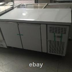 Commercial Double 2 Door Refrigerated Steel Counter Fridge With Steel Work Top