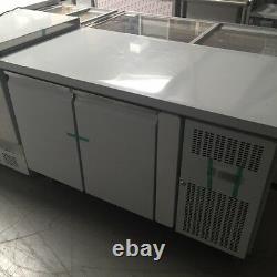 Commercial Double 2 Door Refrigerated Steel Counter Fridge With Steel Work Top