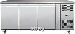 Commercial Triple 3 Door Refrigerated Steel Counter Freezer With Steel Work Top