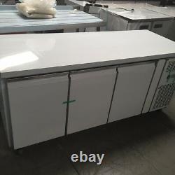 Commercial Triple 3 Door Refrigerated Steel Counter Freezer With Steel Work Top