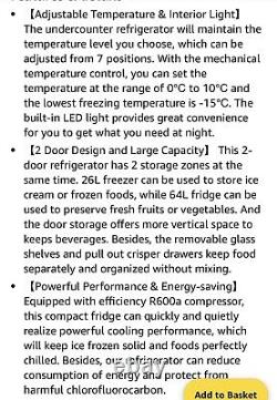 Costway Refrigerator 90L Compact Double Door Cooler Fridge Freezer Rrp £249