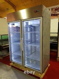 Double door upright display freezer/led lights/full stainless f1400