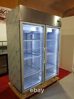 Double door upright display freezer/led lights/full stainless f1400