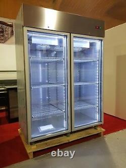 Double door upright display freezer/led lights/full stainless f1400 top quality