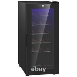 HOMCOM 50L Undercounter Wine Cooler Fridge with LED Light Glass Door 18 Bottles