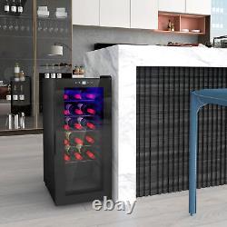 HOMCOM 50L Undercounter Wine Cooler Fridge with LED Light Glass Door 18 Bottles