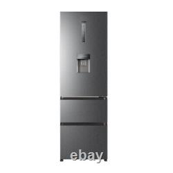 Haier HETR3619FWMG F Rated 345L 3 Door Fridge Freezer, Platinum Inox