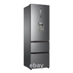 Haier HETR3619FWMG F Rated 345L 3 Door Fridge Freezer, Platinum Inox