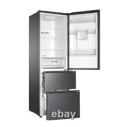 Haier HETR3619FWMG F Rated 345L 3 Door Fridge Freezer, Platinum Inox