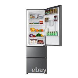 Haier HETR3619FWMG F Rated 345L 3 Door Fridge Freezer, Platinum Inox