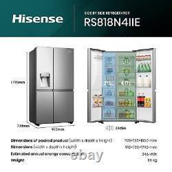 Hisense Pureflat 632 Litre 4 Door American Fridge Freezer Stainless RS818N4IIE