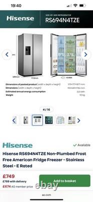 Hisense RS694N4TZE Non-Plumbed Frost Free American Fridge Freezer Stainless