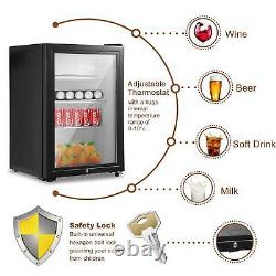 LED Table Top Fridge 65L Beer Wine Drinks Fridge Mini Refrigerator with Glass Door