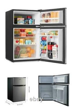 Mini Fridge Small Refrigerator Freezer 3.1 CU FT Two Door Compact Stainless Cool