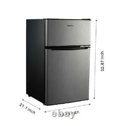 Mini Fridge Small Refrigerator Freezer 3.1 CU FT Two Door Compact Stainless Cool