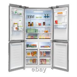 SIA SXD505IXE 4 Door American Style Fridge Freezer In Silver, 490L