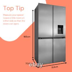 SIA SXD505IXE 4 Door American Style Fridge Freezer In Silver, 490L