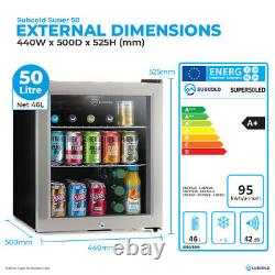 Subcold Super 50 LED Black/Stainless Steel Door Mini Beer & Drinks Fridge A+