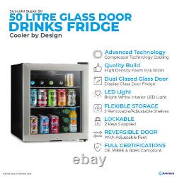 Subcold Super 50 LED Black/Stainless Steel Door Mini Beer & Drinks Fridge A+