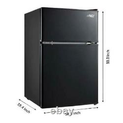 Two Door Mini Fridge 3.2 Cu Ft withFreezer Home Office Compact Refrigerator Black