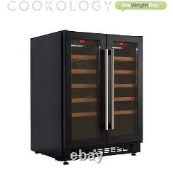 Cookology Cwc609bk Black 60cm Dual Zone Wine Cooler 2 Door Undercounter Fridge