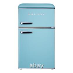 Galanz Mini Réfrigérateur 3.1 Cu. Ft. Double Porte Véritable Congélateur Crisper Tiroir Bleu