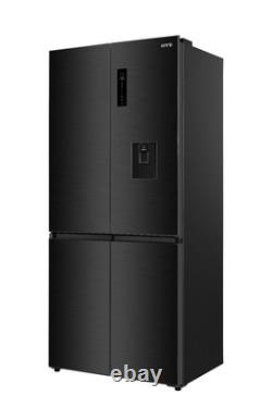 HYE 446L Réfrigérateur Américain Congélateur No Frost Distributeur d'Eau TrueFit Noir Inox
