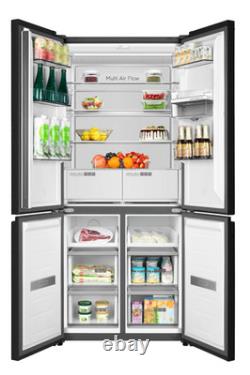 HYE 446L Réfrigérateur Américain Congélateur No Frost Distributeur d'Eau TrueFit Noir Inox