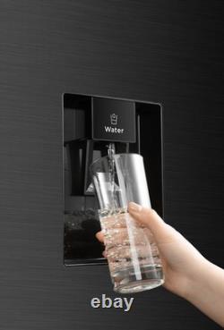 HYE 446L Réfrigérateur Américain Congélateur No Frost Distributeur d'Eau TrueFit Noir Inox