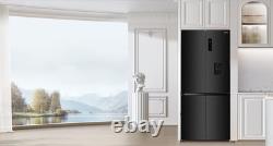 HYE 446L Réfrigérateur Américain Congélateur No Frost Distributeur d'Eau TrueFit Noir Inox