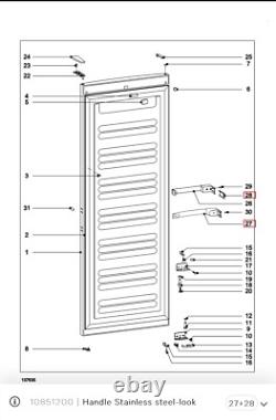 Poignée Miele Genuine pour porte de réfrigérateur et congélateur aspect acier inoxydable MPN 10851200
