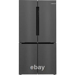 Réfrigérateur combiné à quatre portes Bosch Série 6 de 605 litres, couleur noire, modèle KFN96AXEA.