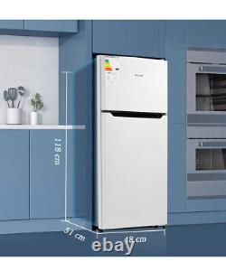 Réfrigérateur-congélateur à deux portes SMAD blanc 126L, debout, blanc, silencieux.