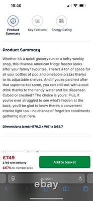 Réfrigérateur congélateur américain sans plomberie Hisense RS694N4TZE Frost Free en acier inoxydable