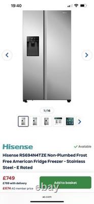 Réfrigérateur-congélateur américain sans plomberie et sans givre Hisense RS694N4TZE en inox