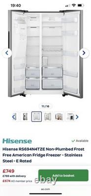 Réfrigérateur-congélateur américain sans plomberie et sans givre Hisense RS694N4TZE en inox