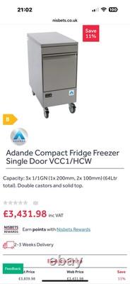 Réfrigérateur-congélateur compact Adande à porte unique VCC1/HCW, 1250 £ + TVA, en parfait état de fonctionnement