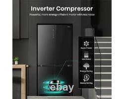 Sonense RQ768N4GBE 91 cm Porte croisée Réfrigérateur congélateur américain en verre noir