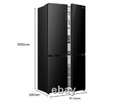 Sonense RQ768N4GBE 91 cm Porte croisée Réfrigérateur congélateur américain en verre noir